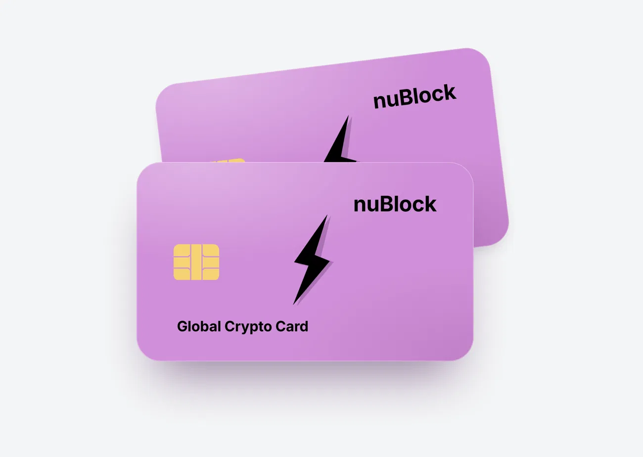 Two purple nuBlock global crypto cards