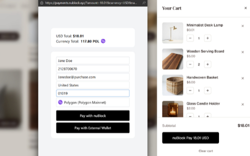 Configure currency modal with Polygon, USDC, BNB, Chainlink options